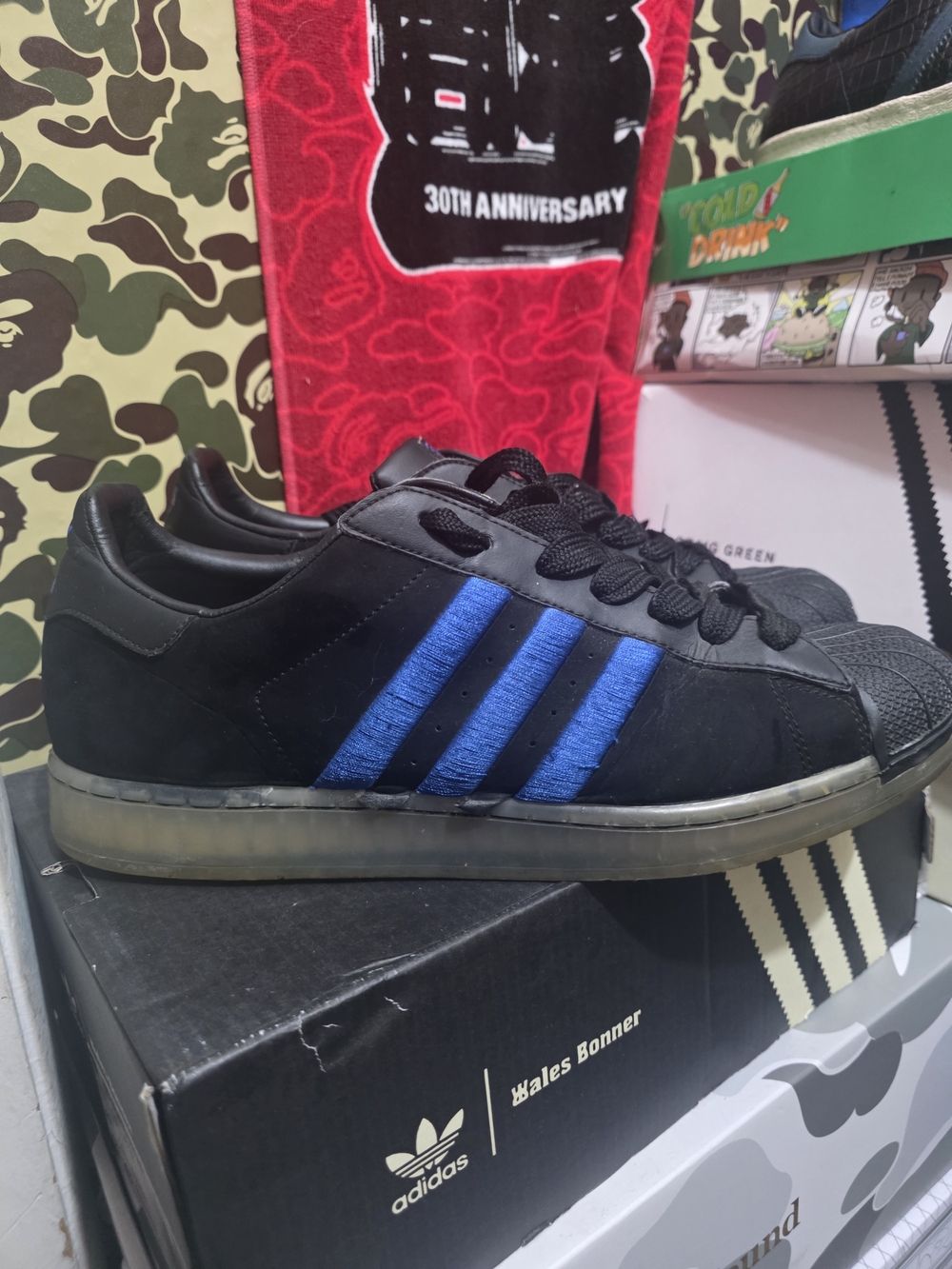 adidas Clr Black Sneakers with Blue Three-Stripes Size 11